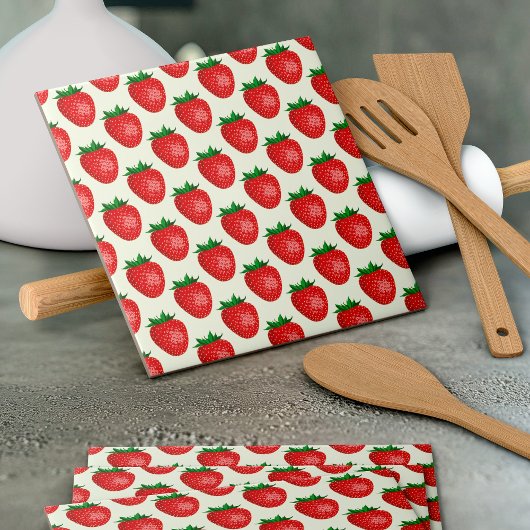 Erdbeermuster, Rote Erdbeeren, Obst, Leaf Fliese