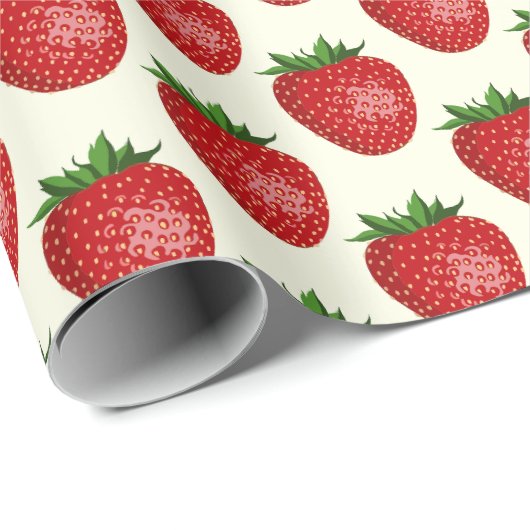 Erdbeermuster, Rote Erdbeeren, Obst, Leaf Geschenkpapier (Rolleneckpunkt)