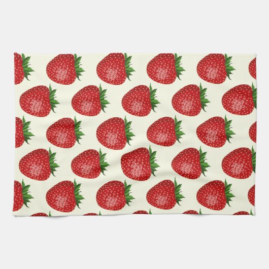 Erdbeermuster, Rote Erdbeeren, Obst, Leaf Geschirrtuch (Horizontal)