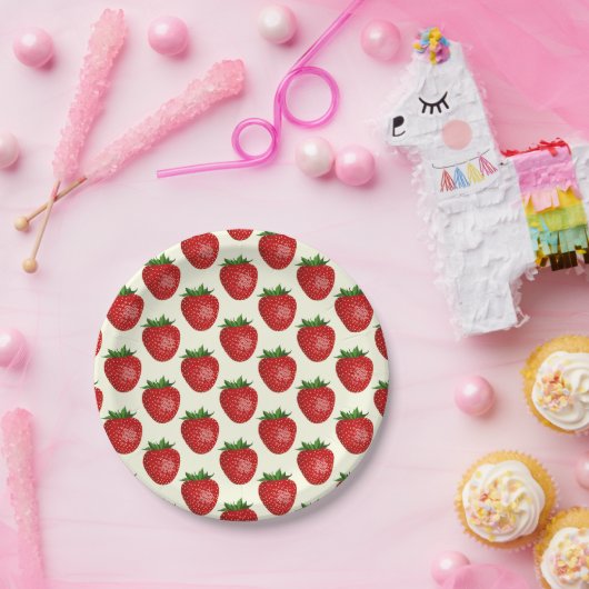 Erdbeermuster, Rote Erdbeeren, Obst, Leaf Pappteller (Party)