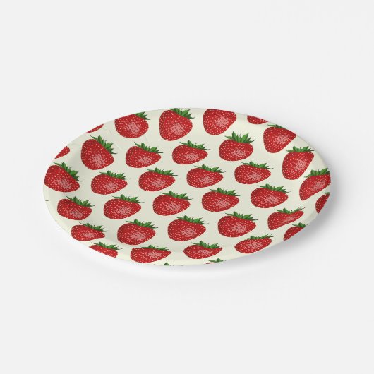 Erdbeermuster, Rote Erdbeeren, Obst, Leaf Pappteller (Schrägansicht)