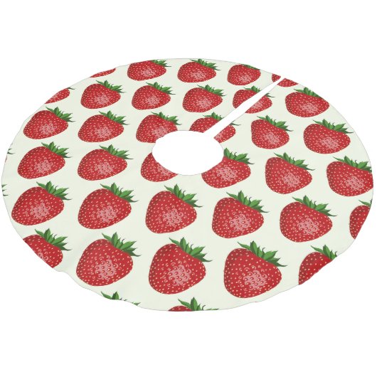 Erdbeermuster, Rote Erdbeeren, Obst, Leaf Polyester Weihnachtsbaumdecke (Schrägansicht)