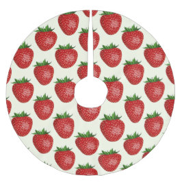 Erdbeermuster, Rote Erdbeeren, Obst, Leaf Polyester Weihnachtsbaumdecke