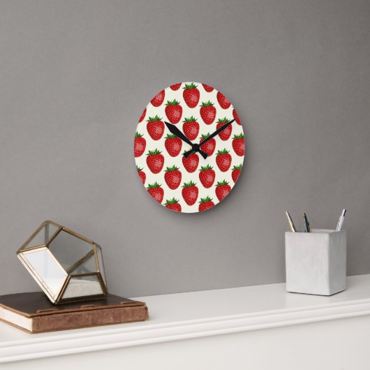 Erdbeermuster, Rote Erdbeeren, Obst, Leaf Runde Wanduhr (Büro)