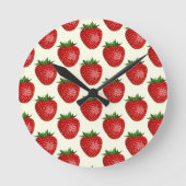 Erdbeermuster, Rote Erdbeeren, Obst, Leaf Runde Wanduhr (Vorderseite)