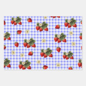 Erdbeerpapier auf blauem Gingham Geschenkpapier Set (Vorderseite 2)
