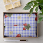 Erdbeerpapier auf blauem Gingham Seidenpapier (Geschenk)