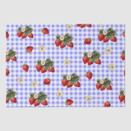 Erdbeerpapier auf blauem Gingham Seidenpapier