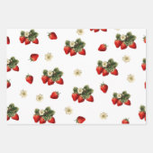 Erdbeerpapier mit Blüten auf weiß Geschenkpapier Set (Vorderseite 2)