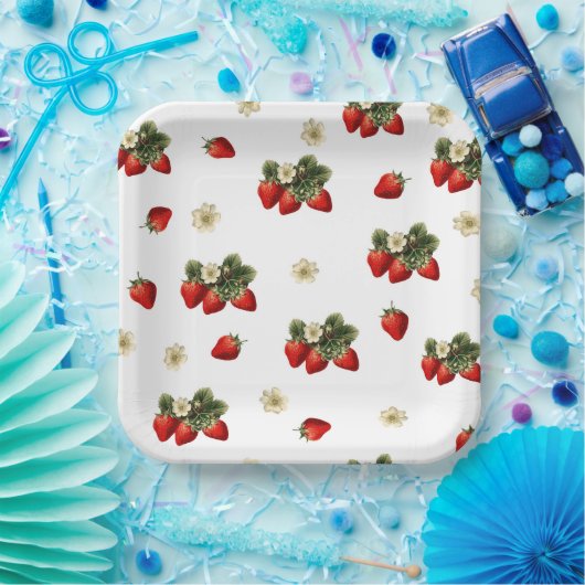 Erdbeerpapier-Teller mit Blüten Pappteller (Party)