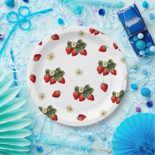 Erdbeerpapier-Teller mit Blüten Pappteller (Party)