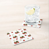 Erdbeerpapier-Untersetzer mit Blüten Rechteckiger Pappuntersetzer (Vor Ort)