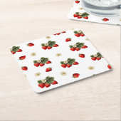 Erdbeerpapier-Untersetzer mit Blüten Rechteckiger Pappuntersetzer (angewinkelt)