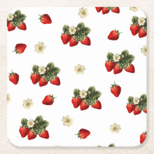 Erdbeerpapier-Untersetzer mit Blüten Rechteckiger Pappuntersetzer