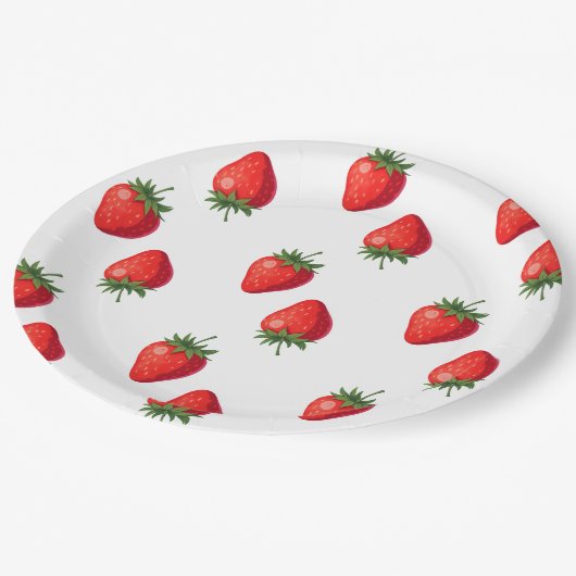 Erdbeerpapierplatte | Party Pappteller (Schrägansicht)