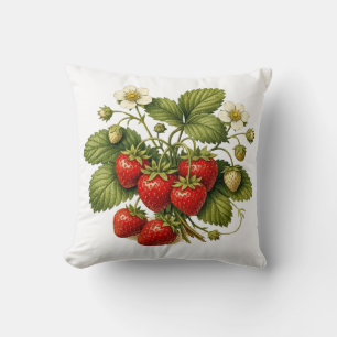 Erdbeerpflanze im Vintage-Stil mit reifen Beeren  Kissen