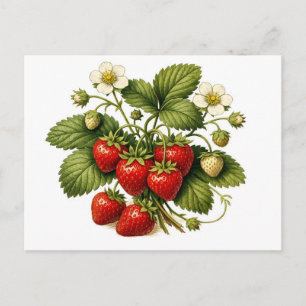Erdbeerpflanze im Vintage-Stil mit reifen Beeren  Postkarte