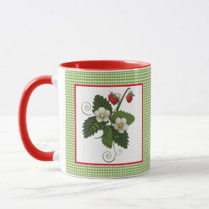 Erdbeerpflanze mit Gingham-Rand Tasse