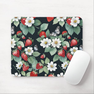 Erdbeerpflaster mit Blume und Schmetterlingen Mousepad