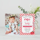 Erdbeerpicknick-Foto-1. Geburtstags-Einladung Einladung (Stehend Vorderseite)