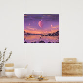 Erdbeerplanet im Himmel des Abends Poster (Küche)