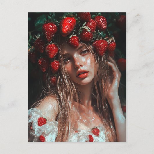 Erdbeerprinzessin Fantasy Art Postkarte (Vorderseite)
