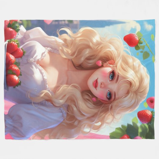 Erdbeerprinzessin Fleecedecke (Vorderseite (Horizontal))