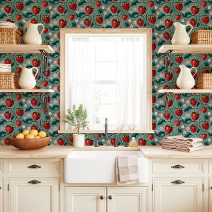 Erdbeerreben und Blüten Tapete