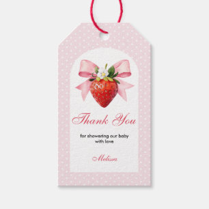 Erdbeerroter Coquette-Baby-Shower-Dankeschön Geschenkanhänger