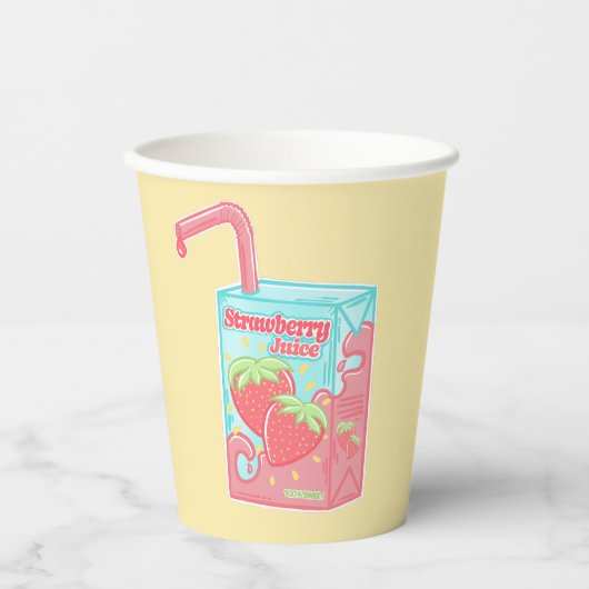 Erdbeersaftbox Gelb Pappbecher (Vorderseite)