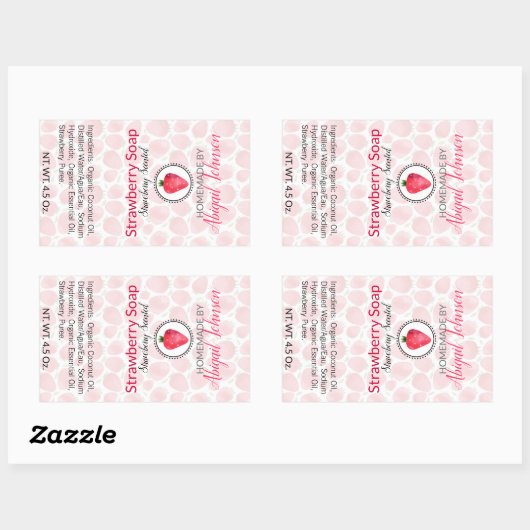 Erdbeerseife | Kunsthandwerklich handgefertigte Ma Rechteckiger Aufkleber (Blatt)