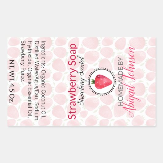 Erdbeerseife | Kunsthandwerklich handgefertigte Ma Rechteckiger Aufkleber (Vorderseite)