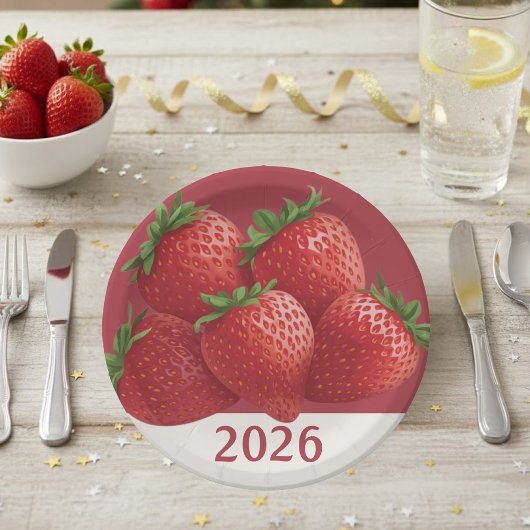 Erdbeersilvester-Süßigkeit Pappteller