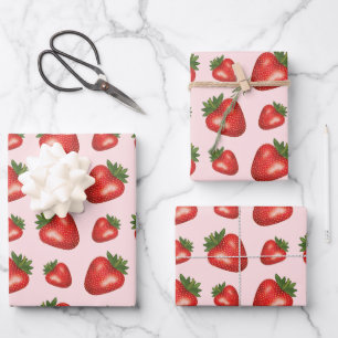 Erdbeersommer-Fruchtmuster auf Rosa Geschenkpapier Set