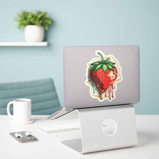 Erdbeersticker Aufkleber (Laptop auf Schreibtisch)