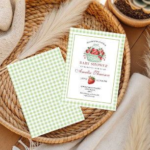 Erdbeersüße grüne Gingham-Baby-Party  Einladung
