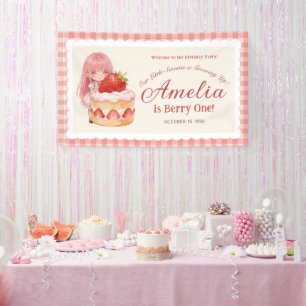 Erdbeersüße Wasserfarben-Girl zum 1. Geburtstag Banner