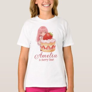 Erdbeersüße Wasserfarben-Girl zum 1. Geburtstag T-Shirt