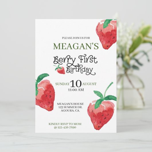 Erdbeerthema, erster Geburtstag, Kindergeburtstag (Stehend Vorderseite)