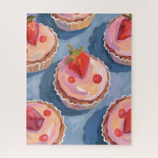 Erdbeertörtchen | Obst Wasserfarbe Feierlich Puzzle (Vertikal)