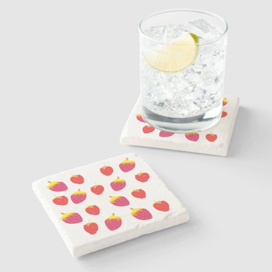 Erdbeervektor Zeichnend Marmorstein-Untersetzer Steinuntersetzer (Seitenansicht)