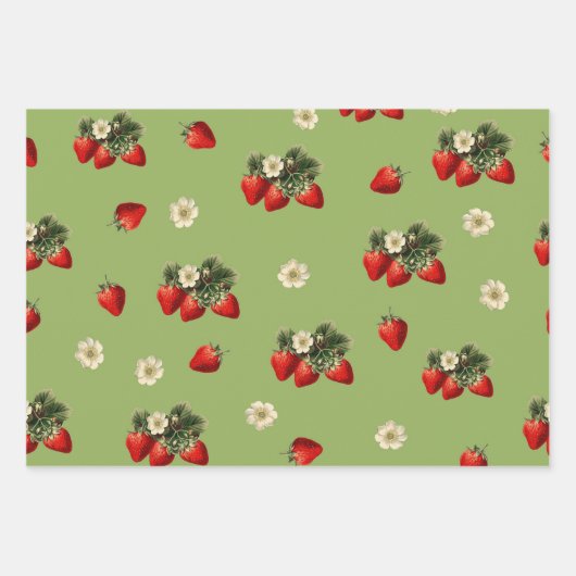 Erdbeerverpackungspapier auf moosgrün geschenkpapier set (Vorderseite 2)