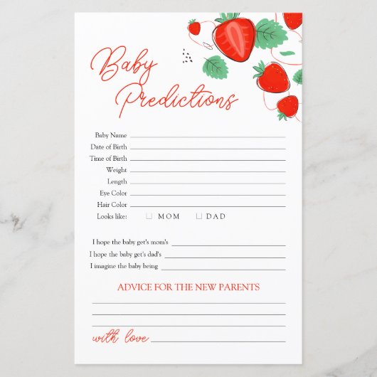 Erdbeervorausschauung für Babydusche (Vorderseite)