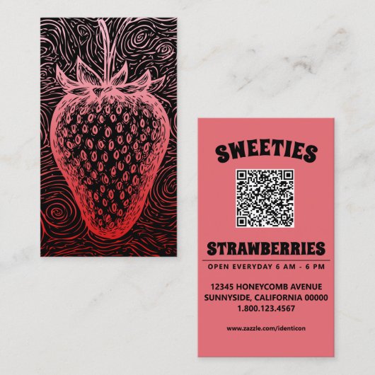 Erdbeerwirbel mit QR-Code Visitenkarte (Vorne/Hinten)