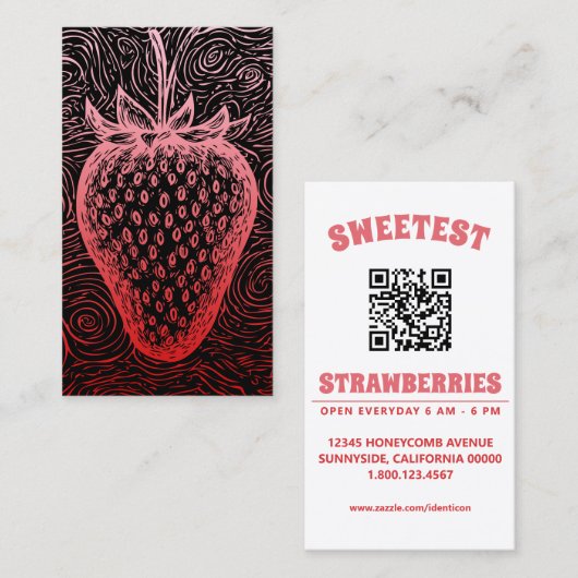 Erdbeerwirbel mit QR-Code Visitenkarte (Vorne/Hinten)