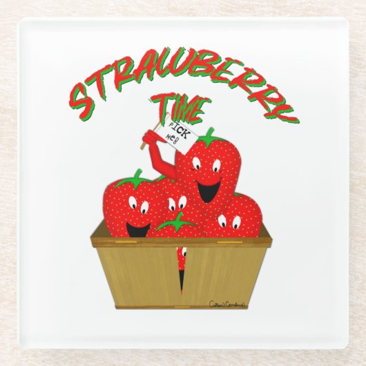 Erdbeerzeit! Glasuntersetzer (Vorderseite)