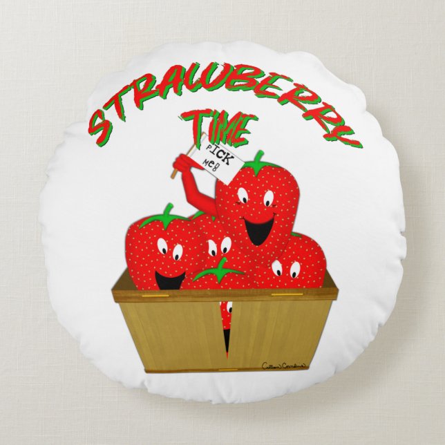 Erdbeerzeit! Rundes Kissen (Vorderseite)