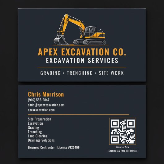 Erdbewegungsbagger QR-Code Professionelle Dienstle Visitenkarte