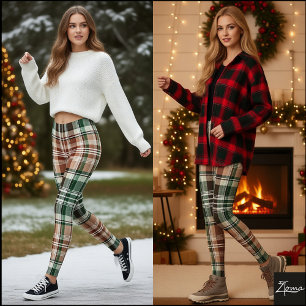 Erdbraun Grüne Khaki Flanell Kariert Leggings