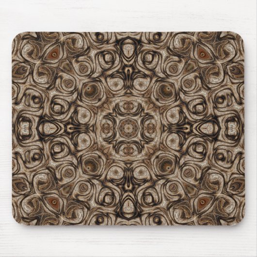 Erdbraune Swirl Mandala mit Holzkorneffekt Mousepad (Vorne)